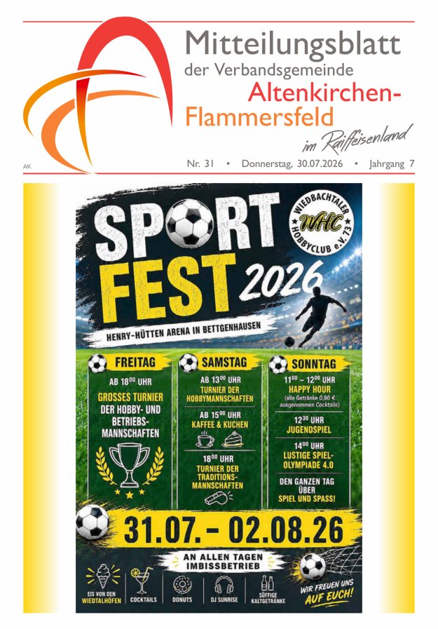 Mitteilungsblatt Verbandsgemeinde Altenkirchen-Flammersfeld Titelblatt 31/2026