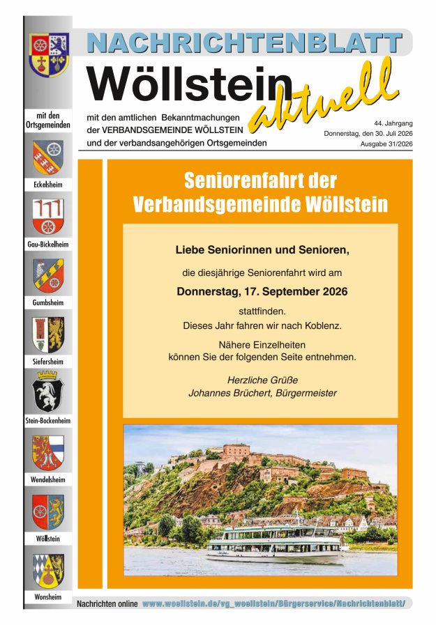 Nachrichtenblatt Wöllstein aktuell Titelblatt 31/2026