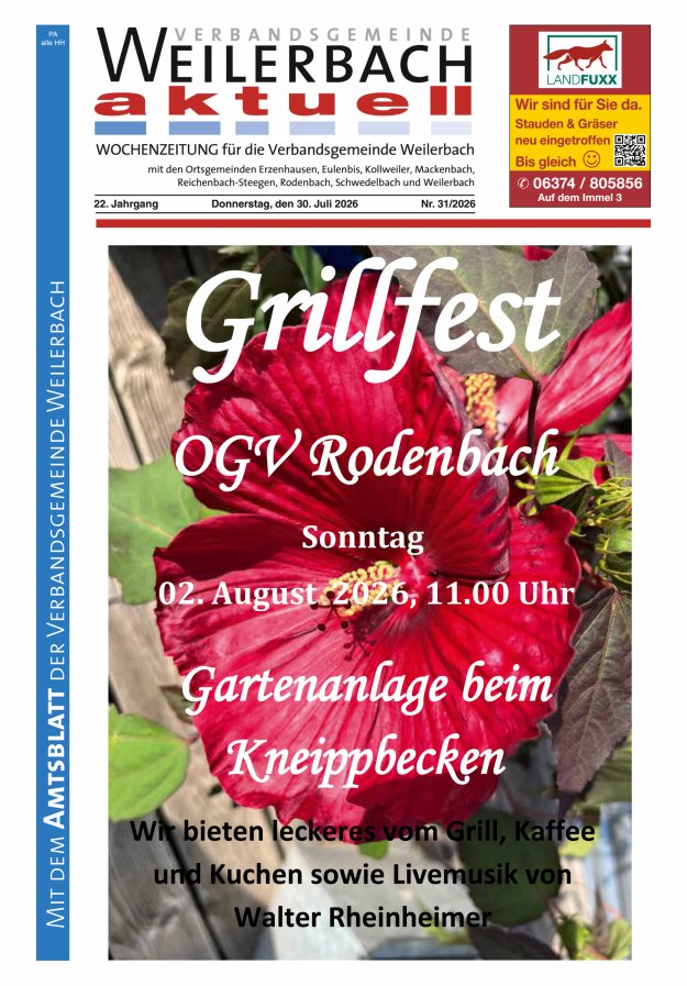 Verbandsgemeinde Weilerbach aktuell Titelblatt 31/2026