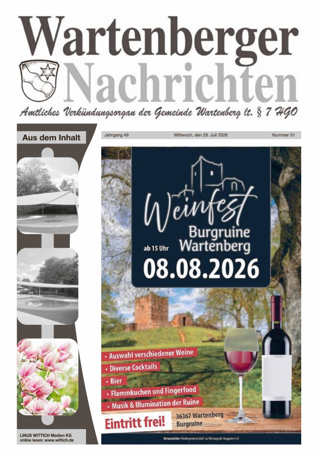 Wartenberger Nachrichten Titelblatt 31/2026