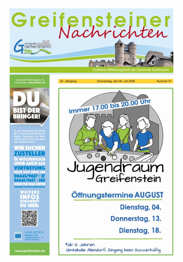 Mitteilungsblatt der Gemeinde Greifenstein Titelblatt 31/2026
