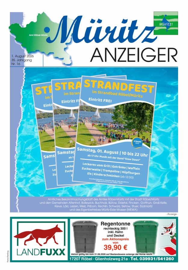 Müritz-Anzeiger Titelblatt 16/2026