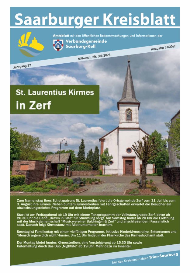 Saarburger Kreisblatt Titelblatt 31/2026