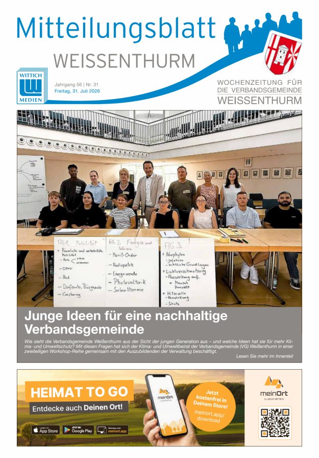 Mitteilungsblatt für den Bereich der Verbandsgemeinde Weißenthurm Titelblatt 31/2026