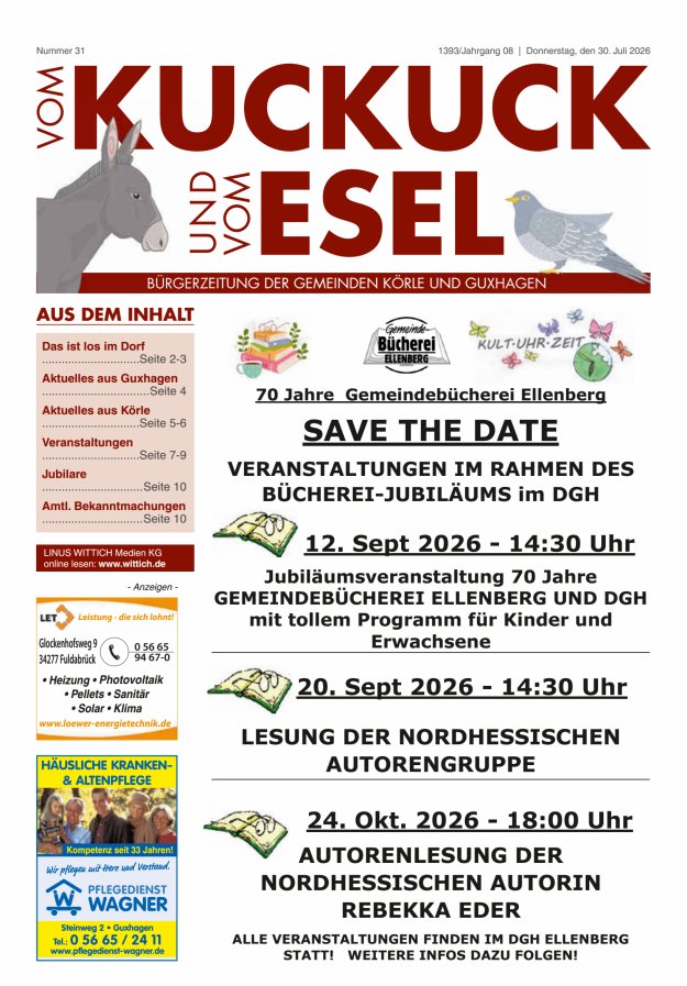 Vom Kuckuck und Esel (Guxhagen-Körle) Titelblatt 31/2026