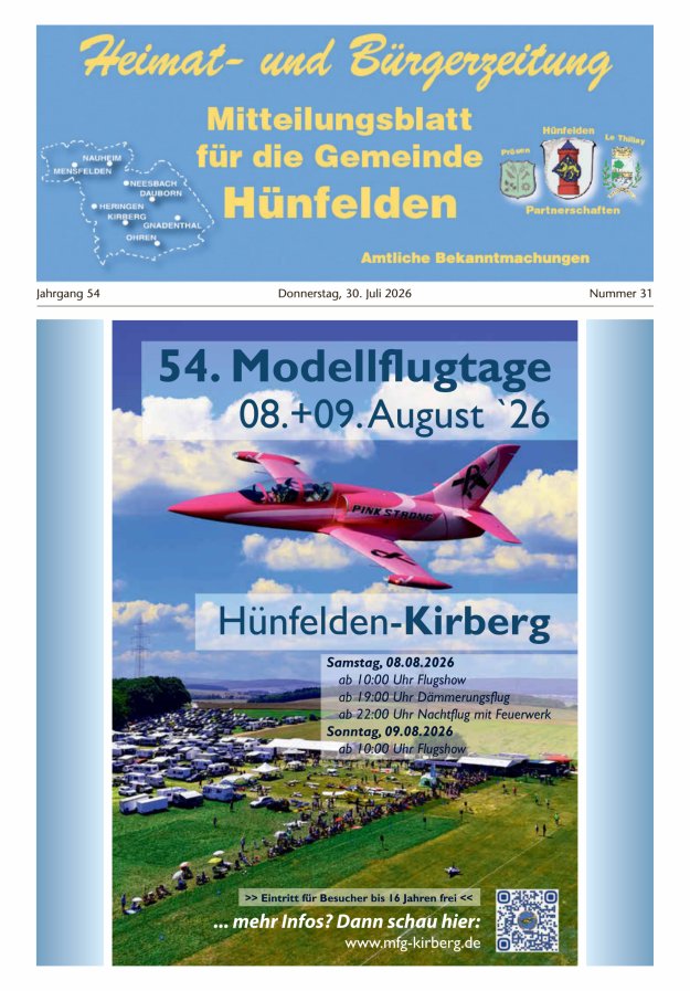 Mitteilungsblatt für die Gemeinde Hünfelden Titelblatt 31/2026