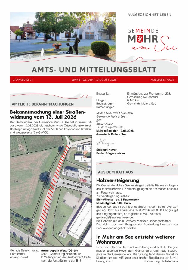 Muhrer Heimatbrief Amts- u Mitteilungsblatt der Gemeinde Muhr a See Titelblatt 07/2026