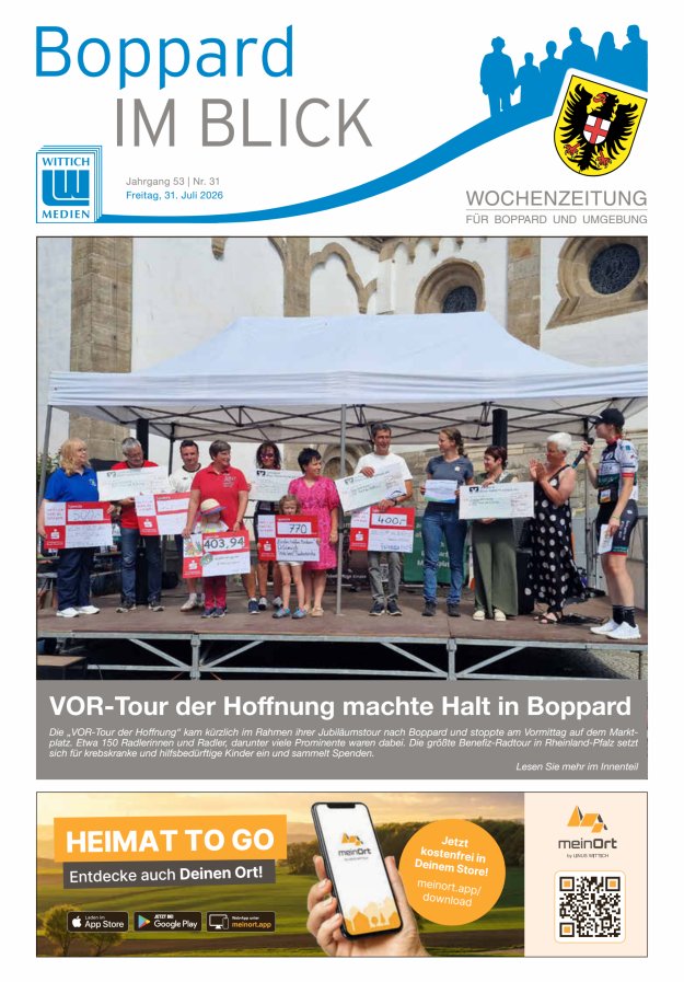Boppard im Blick - Heimatzeitung für die Stadt Boppard Titelblatt 31/2026
