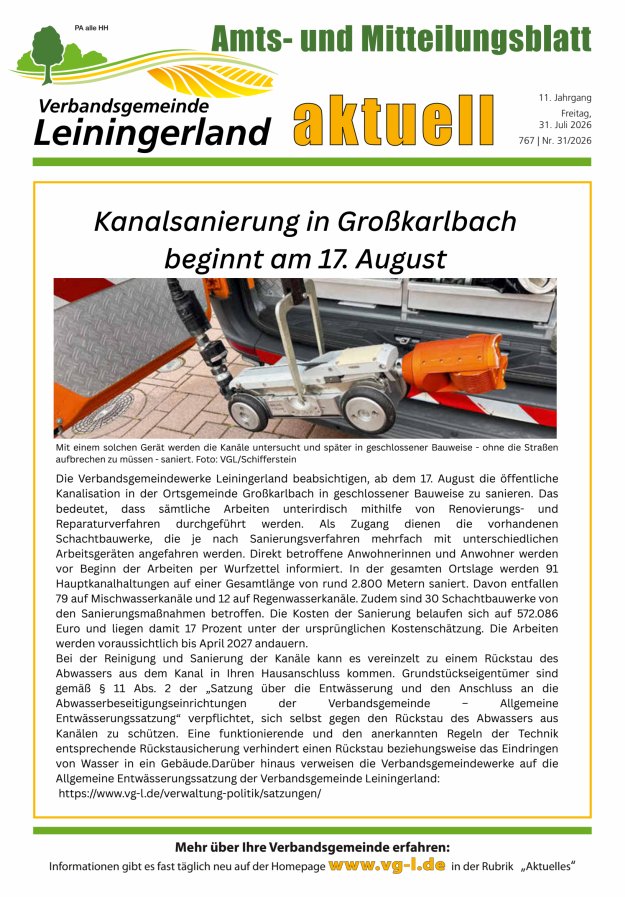 VG Leiningerland aktuell Titelblatt 31/2026