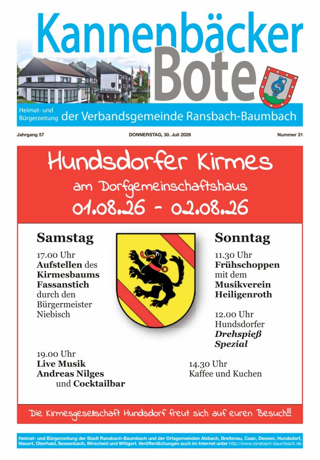 Kannenbäcker-Bote der Verbandsgemeinde Ransbach-Baumbach Titelblatt 31/2026