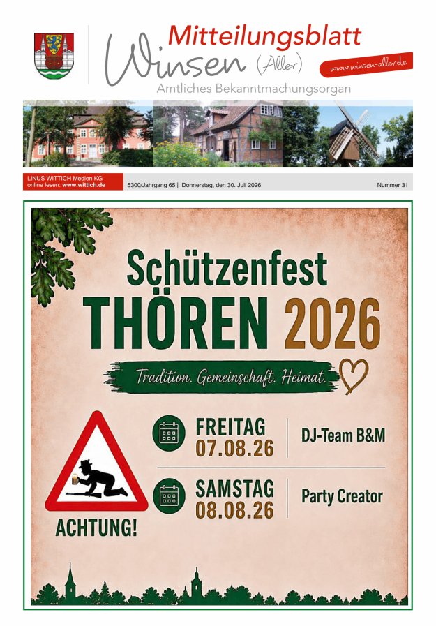 Mitteilungsblatt der Gemeinde Winsen Titelblatt 31/2026