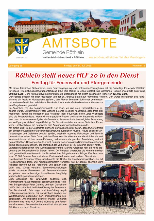 Amtsbote der Großgemeinde Röthlein Titelblatt 16/2026