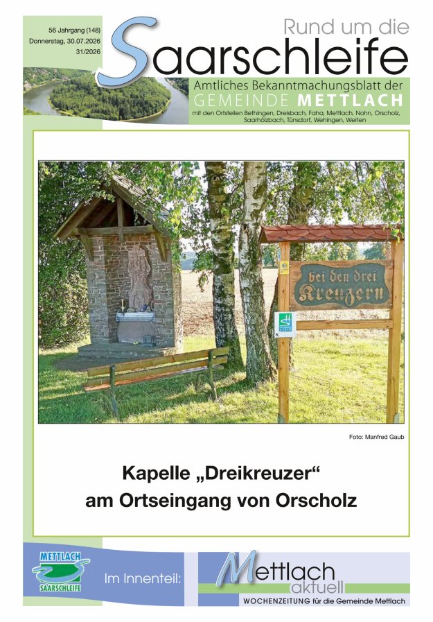 Rund um die Saarschleife Gemeinde Mettlach Titelblatt 31/2026