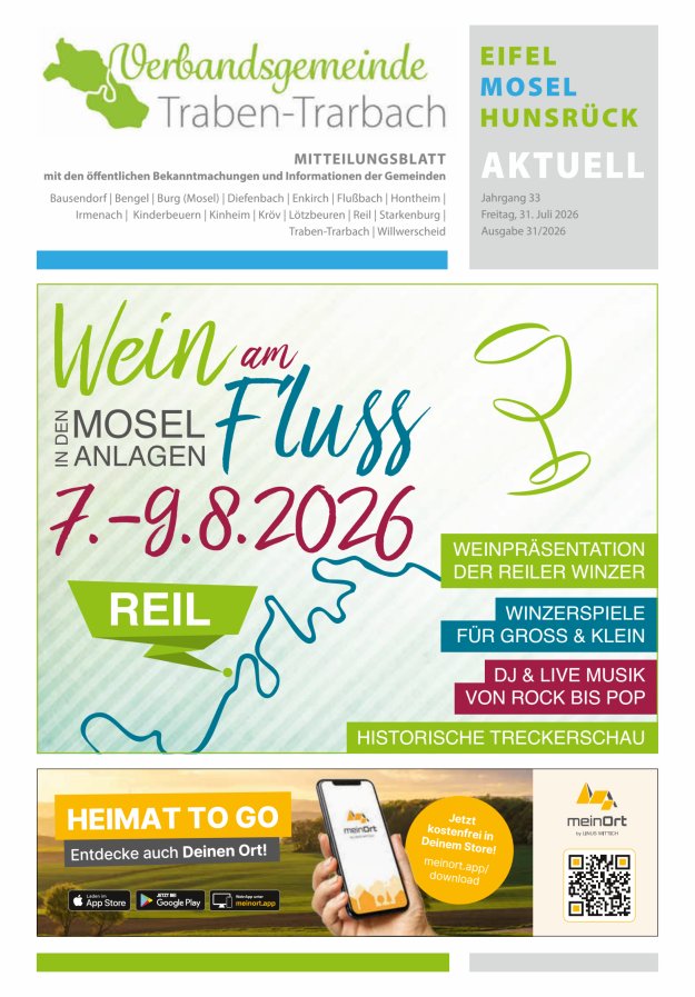 Eifel-Mosel-Hunsrück aktuell VG Traben-Trarbach Titelblatt 31/2026
