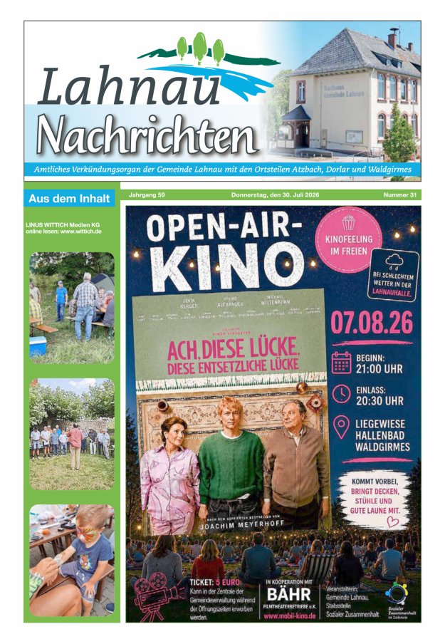 Lahnau Nachrichten Titelblatt 31/2026
