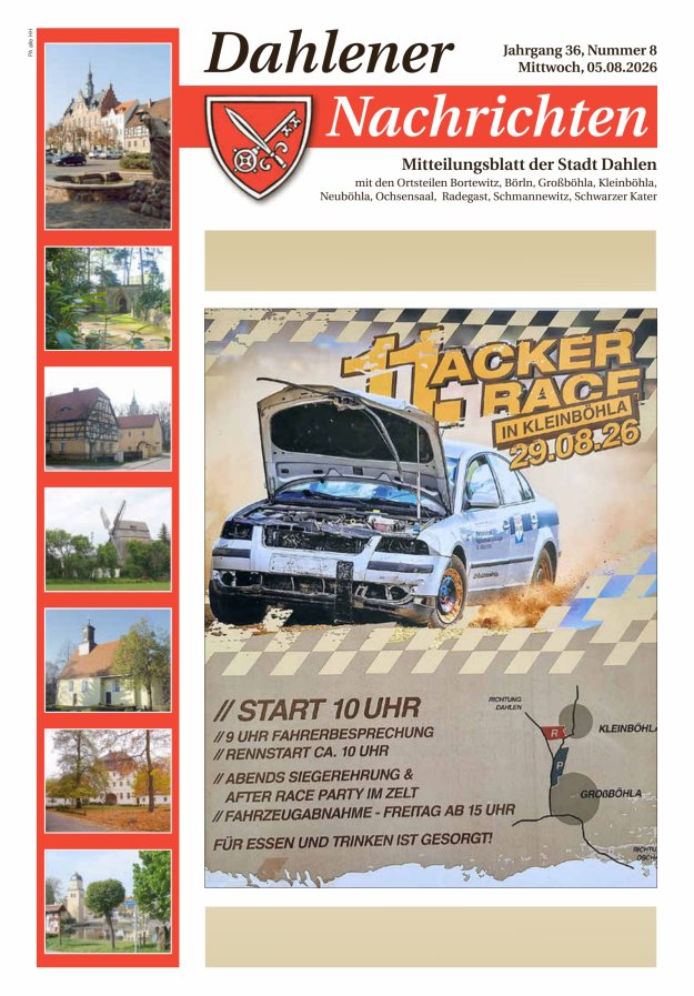 Dahlener Nachrichten - Amtliches Mitteilungsblatt der Stadt Dahlen Titelblatt 08/2026