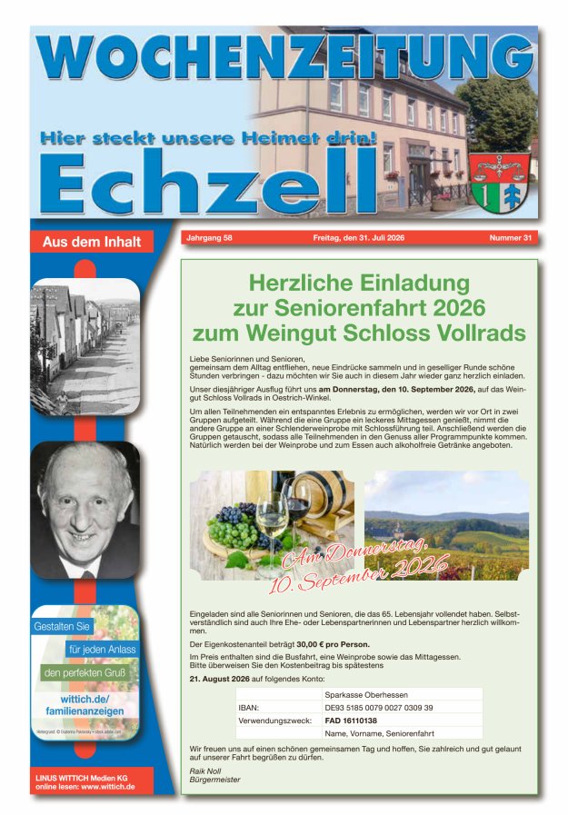 Wochenzeitung für die Gemeinde Echzell Titelblatt 31/2026