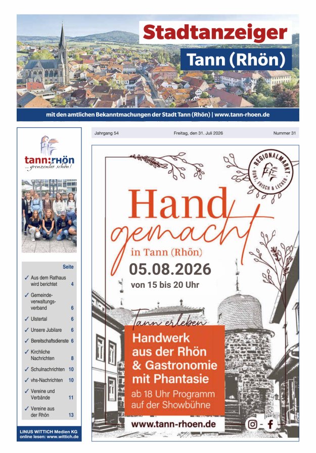 Stadtanzeiger Tann (Rhön) Titelblatt 31/2026