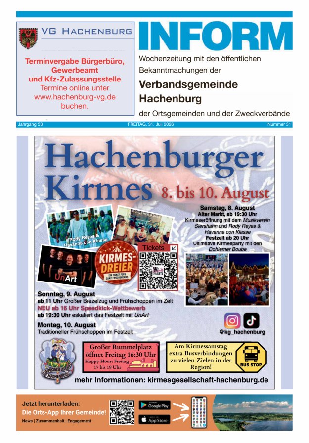 INFORM - Wochenzeitung der Verbandsgemeinde Hachenburg Titelblatt 31/2026
