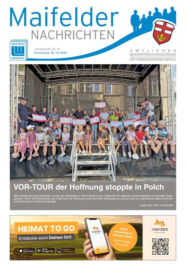 Maifelder Nachrichten - Wochenzeitung der Verbandsgemeinde Maifeld Titelblatt 31/2026