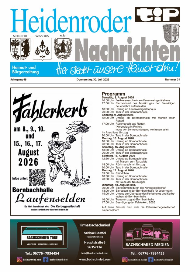 "tip" Heidenroder Nachrichten Titelblatt 31/2026