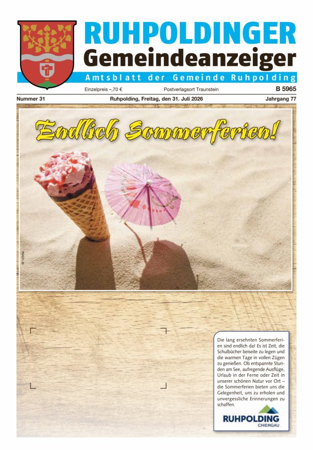 Ruhpoldinger Gemeindeanzeiger Titelblatt 31/2026