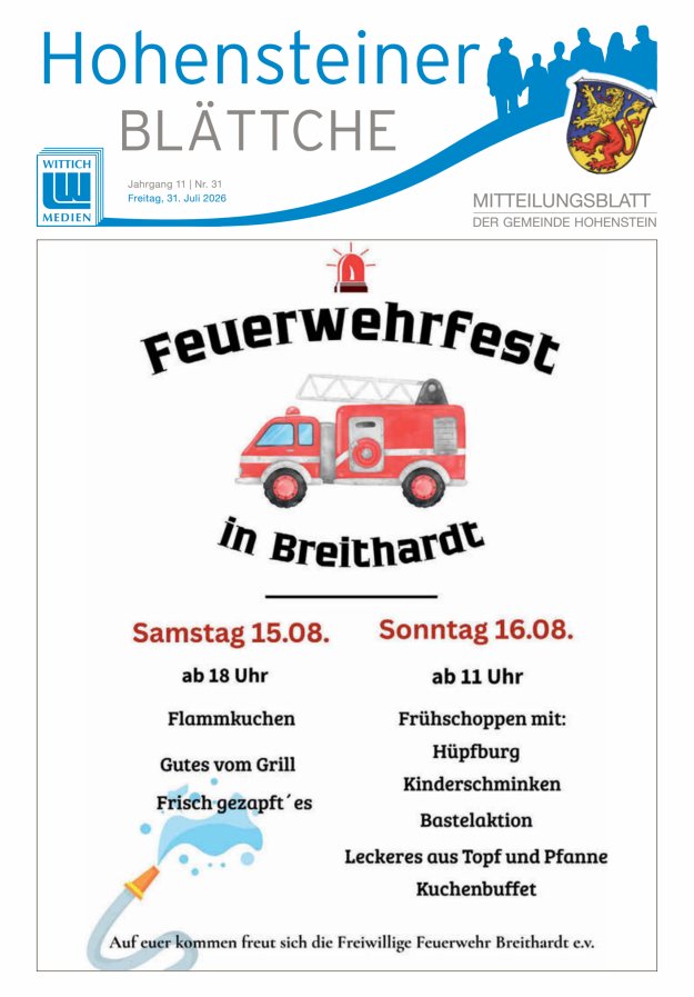 Hohensteiner Blättche Titelblatt 31/2026