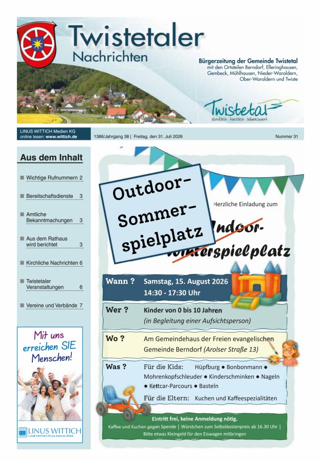 Twistetaler Nachrichten Titelblatt 31/2026