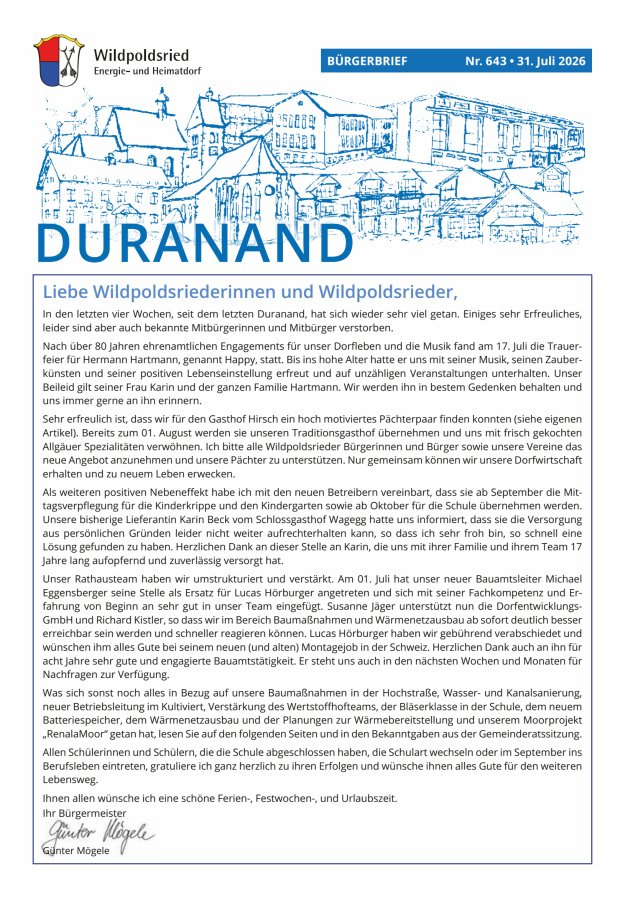 Wildpoldsrieder Duranand Titelblatt 643/2026