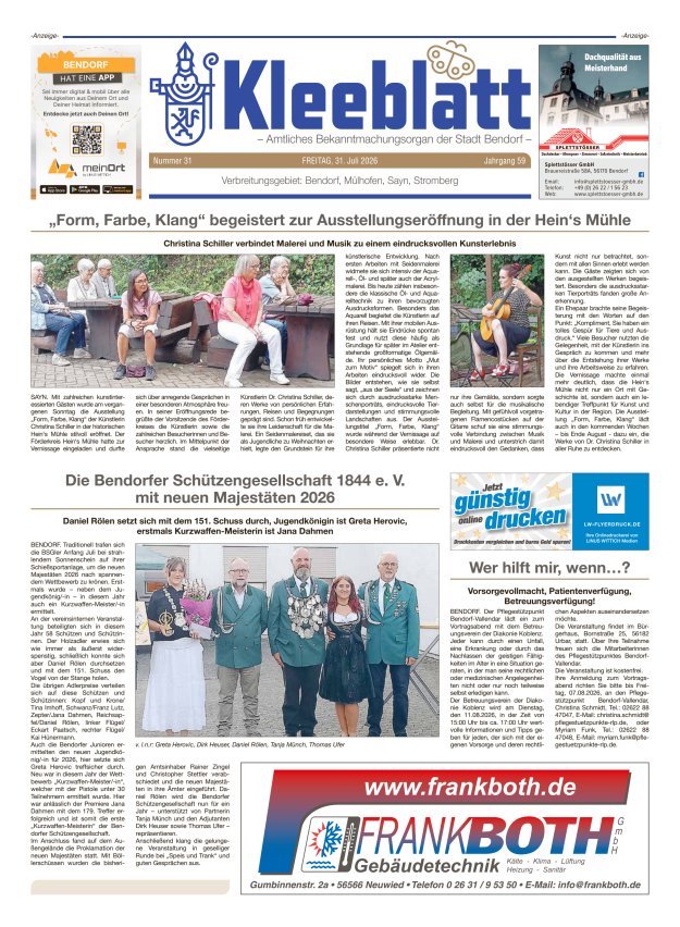 Kleeblatt - Amtliches Bekanntmachungsorgan der Stadt Bendorf Titelblatt 31/2026