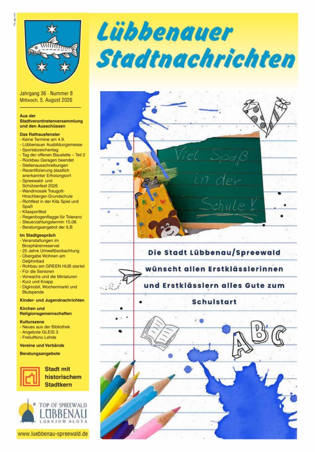 Lübbenauer Stadtnachrichten – Amtsblatt für die Stadt Lübbenau/Spreewald Titelblatt 08/2026
