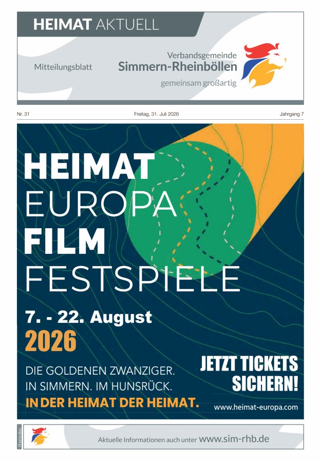 Heimat Aktuell Mitteilungsblatt der VG Simmern-Rheinböllen-Ausg Rheinböllen Titelblatt 30/2026