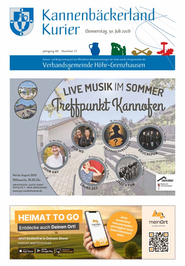 Kannenbäckerland-Kurier Verbandsgemeinde Höhr-Grenzhausen Titelblatt 31/2026