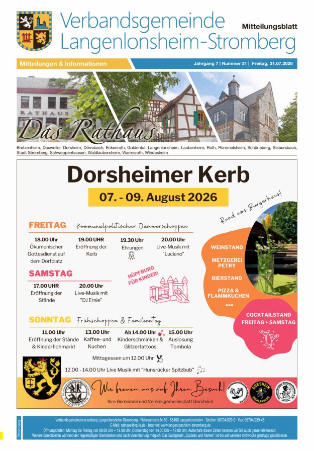 Das Rathaus - MTB d VG Langenlonsheim-Stromberg  Titelblatt 30/2026
