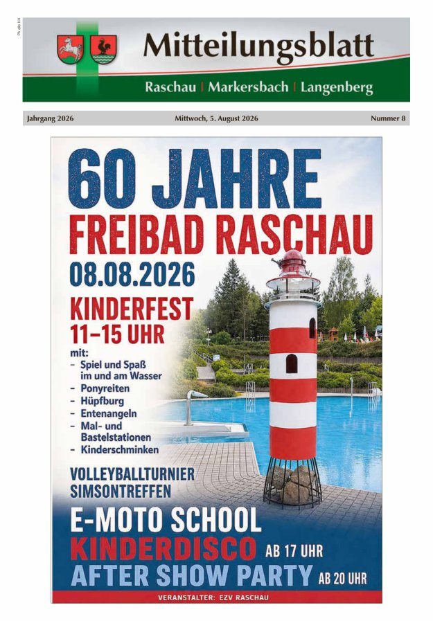 Mitteilungsblatt der Gemeinde Raschau-Markersbach Titelblatt 08/2026