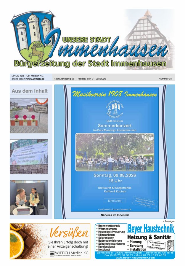 Unsere Stadt Immenhausen Titelblatt 31/2026