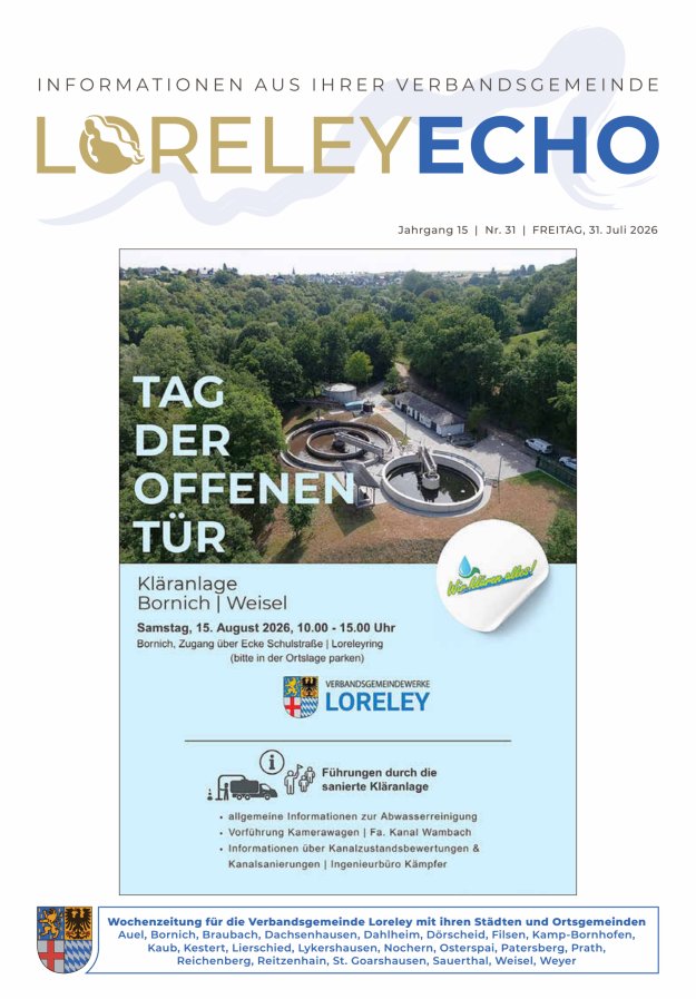 Loreley-Echo - Mitteilungsblatt der Verbandsgemeinde Loreley Titelblatt 31/2026
