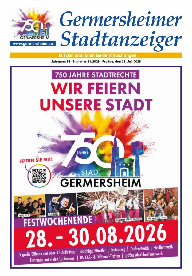 Germersheimer Stadtanzeiger Titelblatt 31/2026