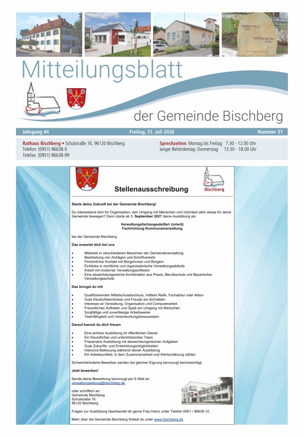 Mitteilungsblatt der Gemeinde Bischberg Titelblatt 31/2026