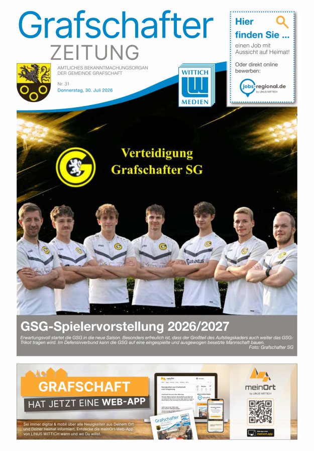 Grafschafter Zeitung Titelblatt 31/2026