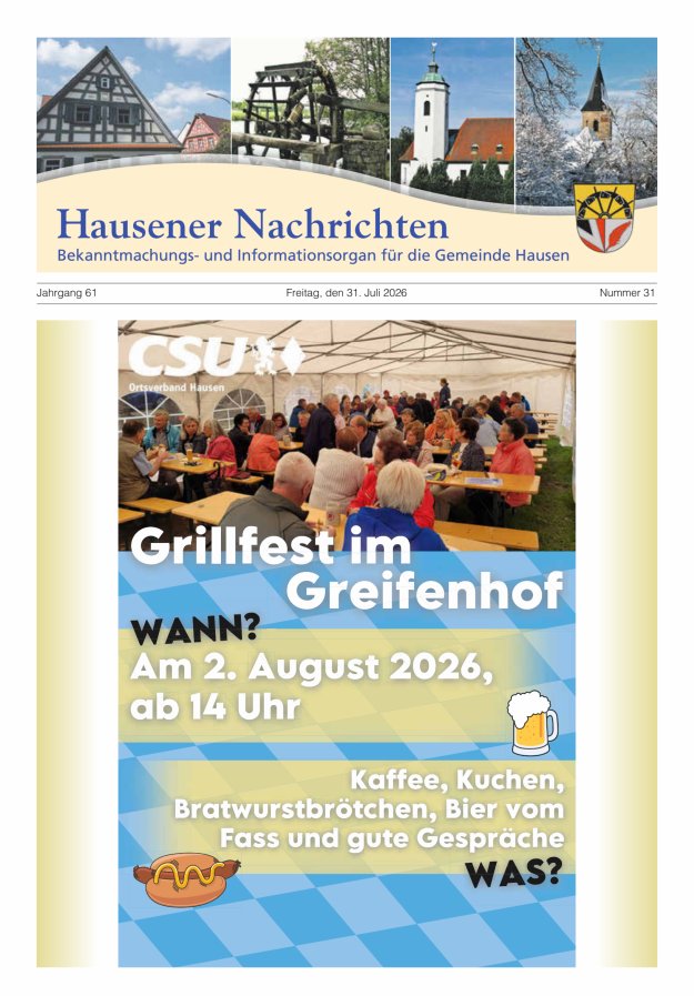 Hausener Nachrichten Titelblatt 31/2026