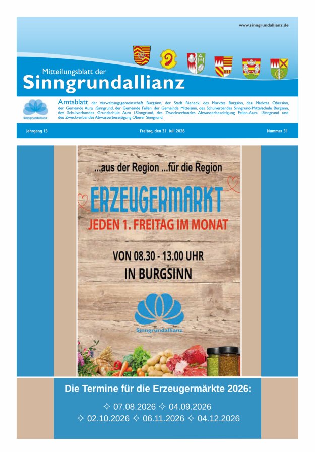 Mitteilungsblatt der Sinngrundallianz Titelblatt 31/2026