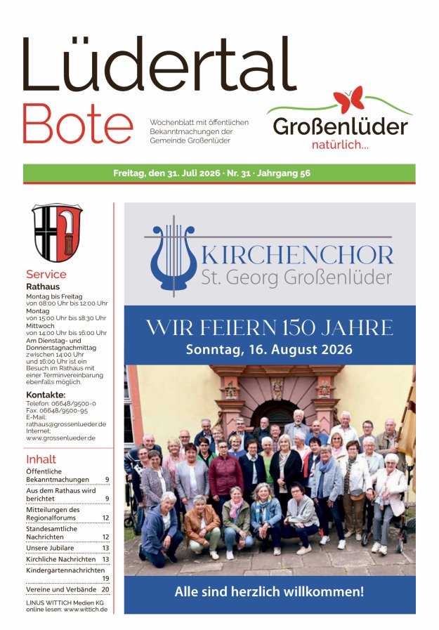 Wochenblatt mit öffentlichen Bekanntmachungen der Gemeinde Großenlüder Titelblatt 31/2026