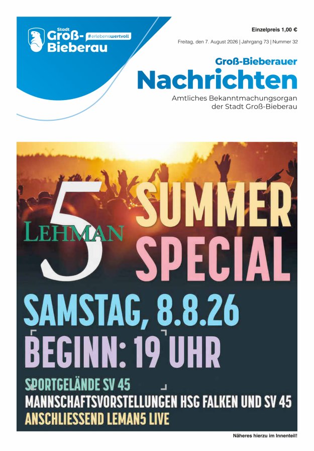 Groß-Bieberauer Nachrichten Titelblatt 32/2026
