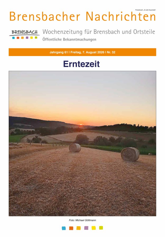 Brensbacher Nachrichten Titelblatt 32/2026