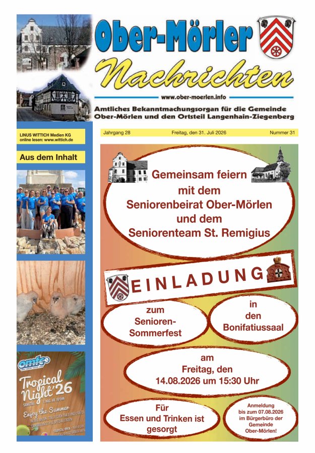 Ober-Mörler Nachrichten Titelblatt 31/2026