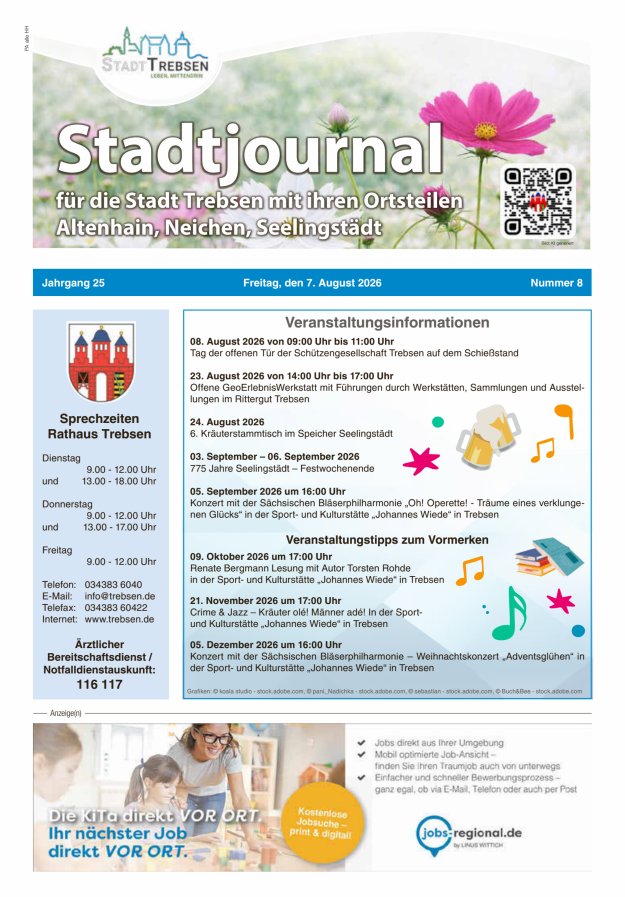 Stadtjournal der Stadt Trebsen mit ihren Ortsteilen Titelblatt 08/2026