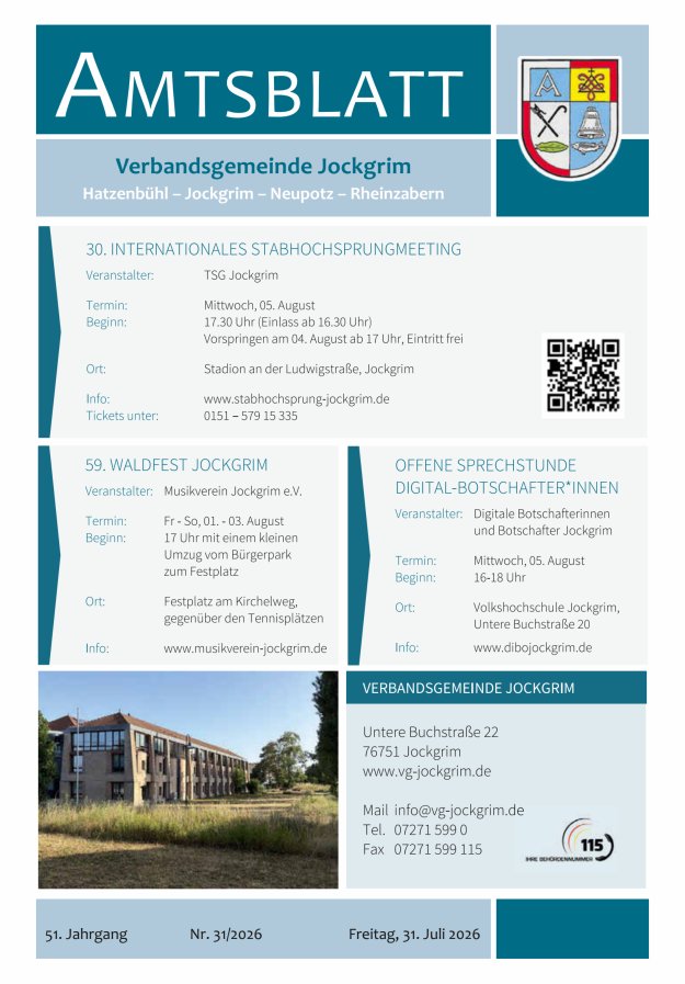Amtsblatt VG Jockgrim Titelblatt 31/2026