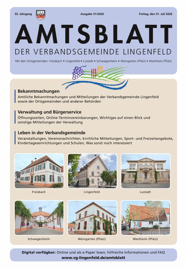 Amtsblatt der VG Lingenfeld Titelblatt 31/2026