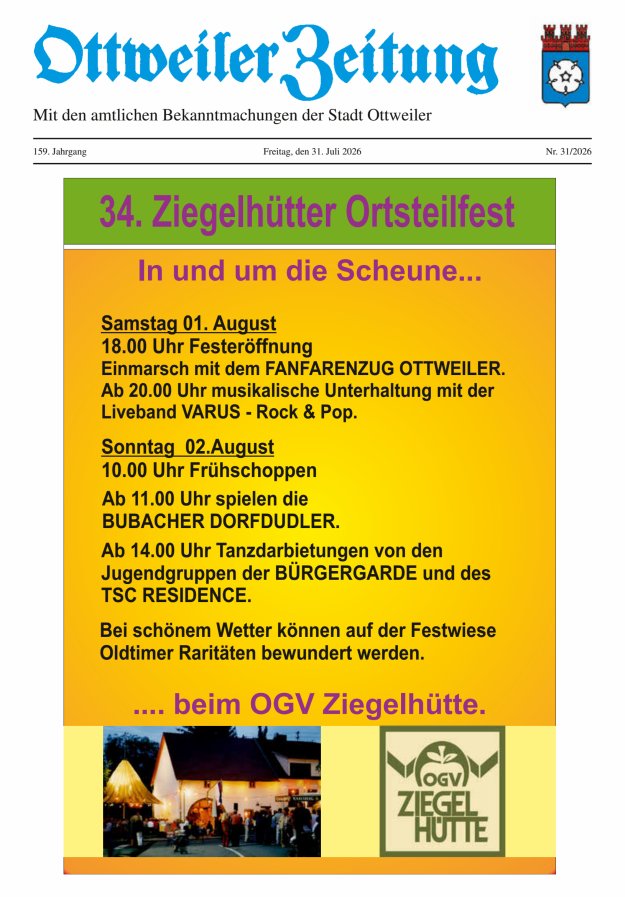 Ottweiler Zeitung Titelblatt 31/2026